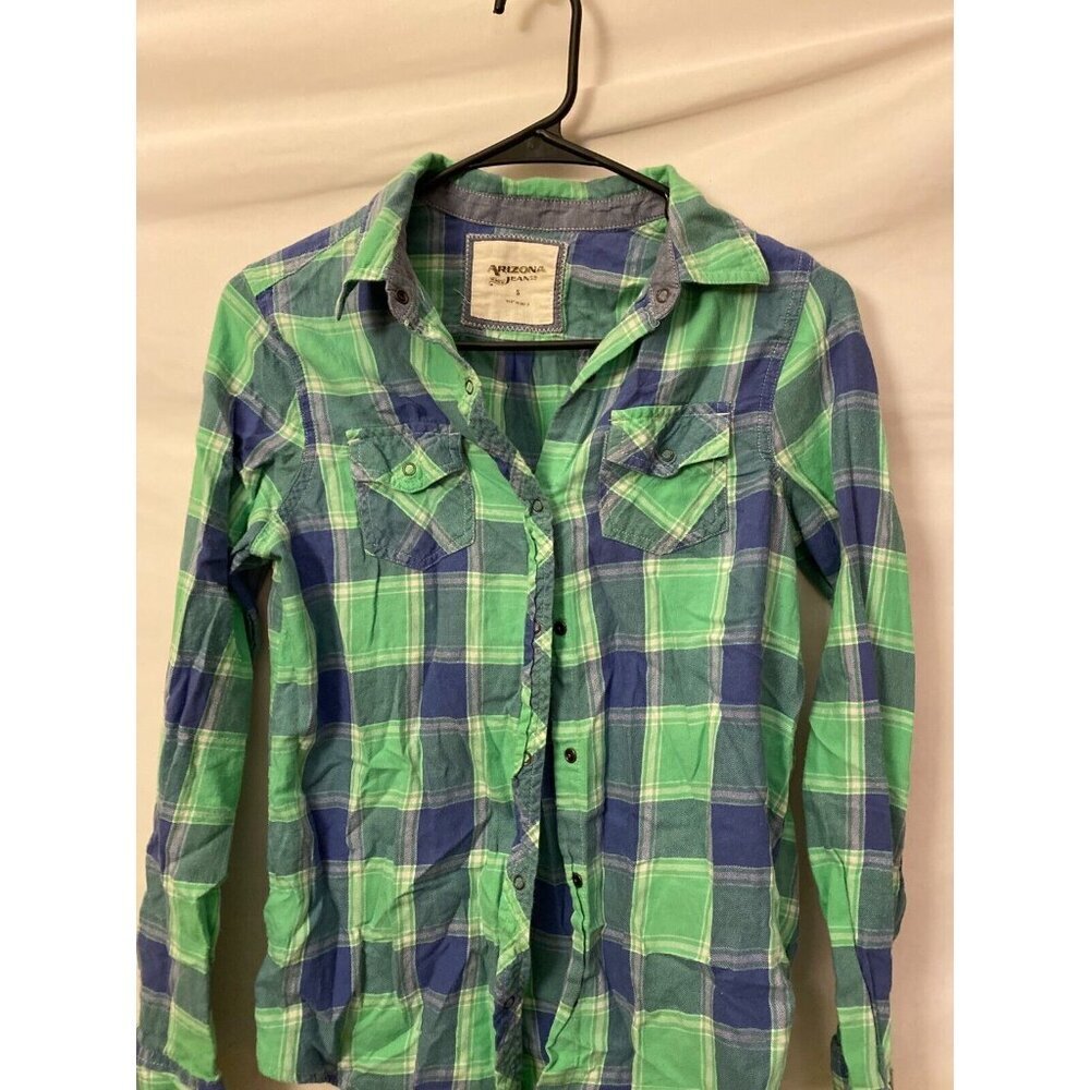 Arizona Green Plaid Flannel Shirt long Sleeve Snaps Top Women’s Grunge S small